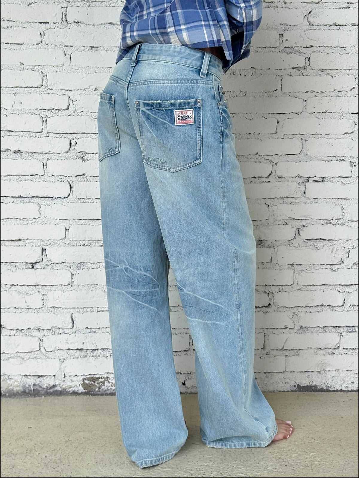 FaxCopyExpress Washed Cotton Gardener Jeans in Blue - On Model
