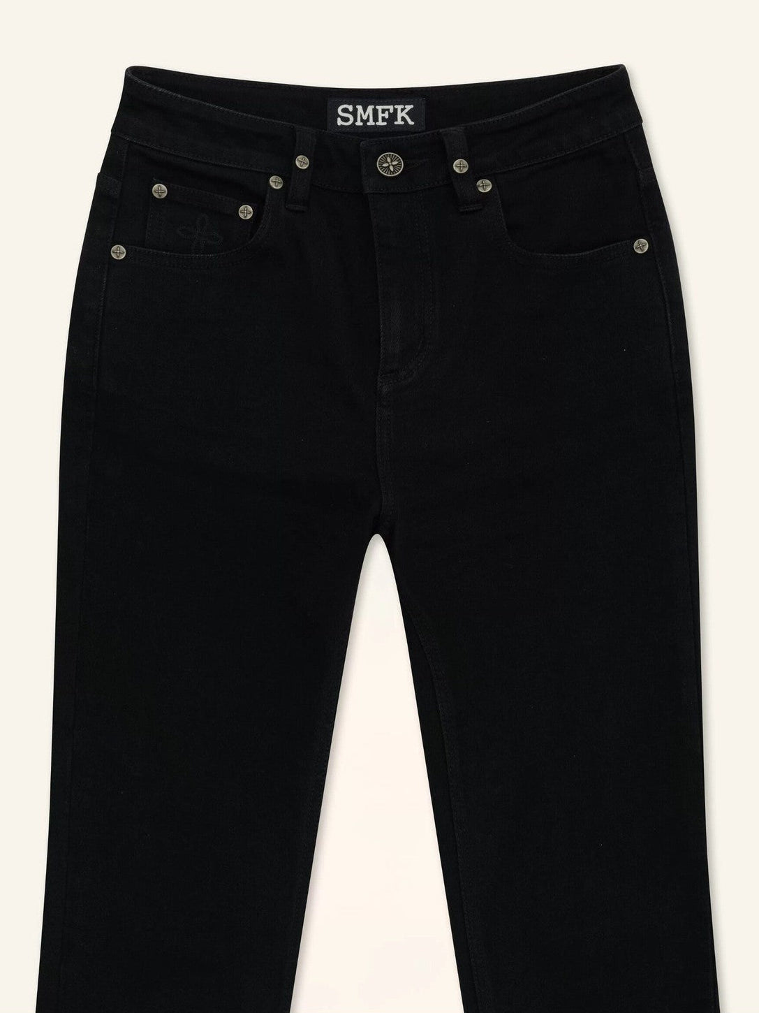 SMFK High Waisted Horseshoe Flare Jeans in Black - Detail