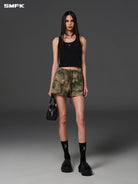 SMFK Cotton Blend Cargo Shorts in Olive - On Female Model