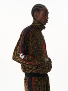 BLINDNOPLAN Leopard Print Zip Up Jacket in Brown - On Male Model