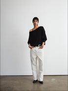FaxCopyExpress Off Shoulder Overlay Sweatshirt in Black - On Female Model