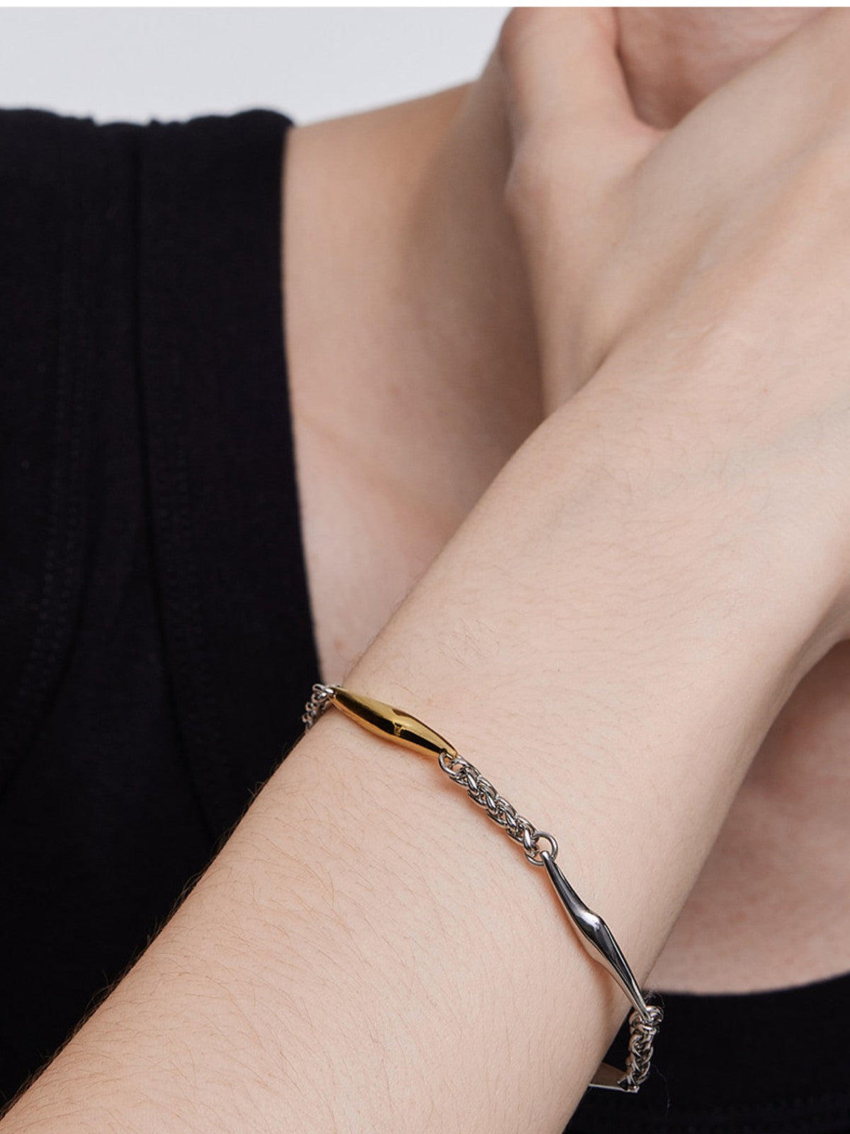 BLACKHEAD Two Tone Spliced Lightning Bracelet in Gold - On Model