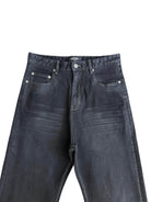 UNKNOWNWORLD Washed Waxed Wide Leg Jeans in Black - Detail