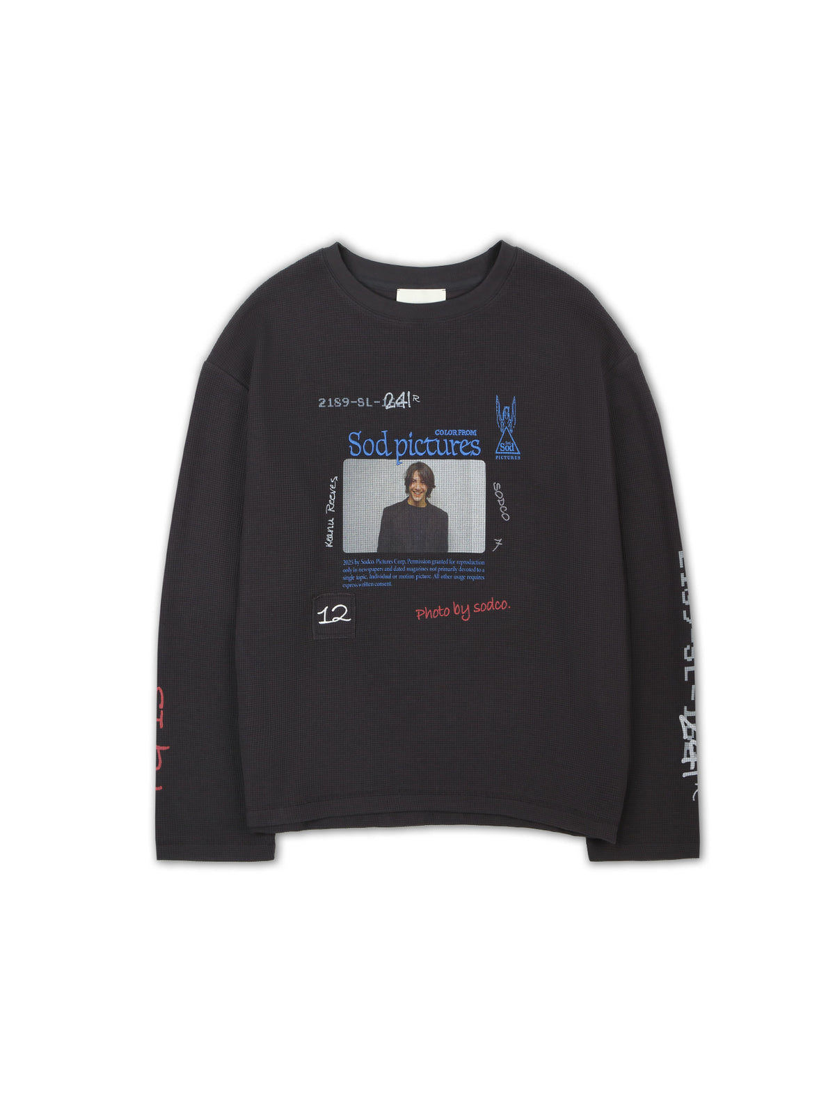 SOD Keanu Graphic Waffle Knit Top in Gray