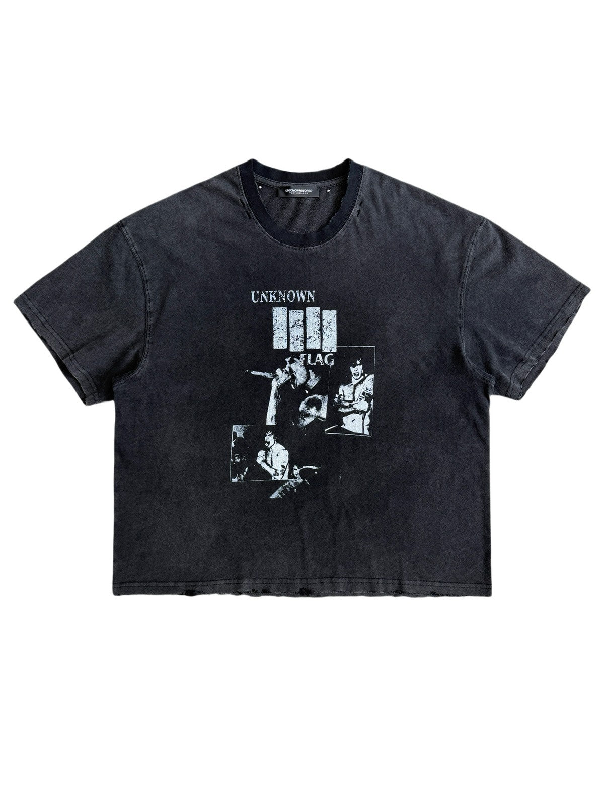 UNKNOWNWORLD Sun Faded Distressed Flag Print T Shirt in Black