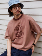 USAGE Graphic Cotton Ringer T Shirt in Pink - On Male Model