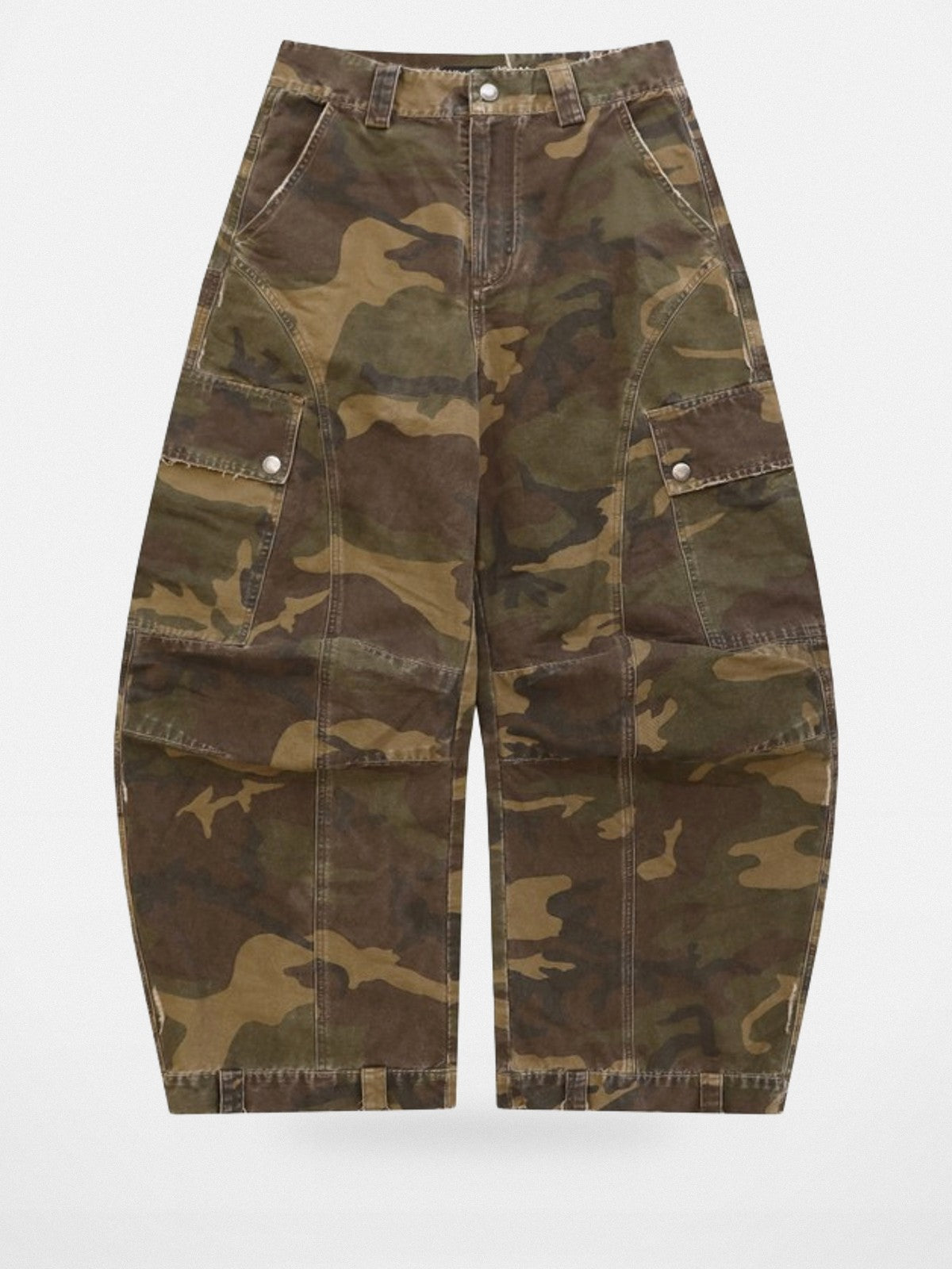 MASONPRINCE Curved Leg Camouflage Cargo Pants in Olive