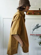 USAGE Cotton Crinkle Short Sleeve Shirt in Beige - On Male Model