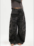 MASONPRINCE Curved Leg Camouflage Cargo Pants in Black - On Model