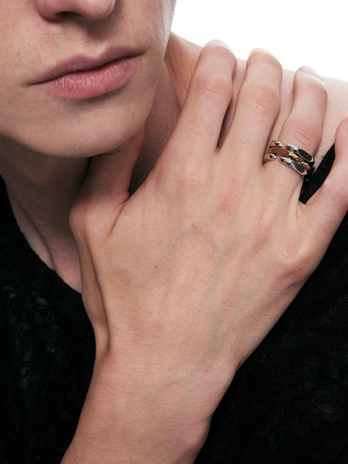 BLACKHEAD Convertible Structural Steel Ring in Gray - On Model