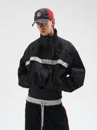 BLINDNOPLAN Reflective Strip Stand Collar Jacket in Black - On Male Model