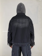 UNKNOWNWORLD Deconstructed Denim Horsehide Jacket in Black - On Model