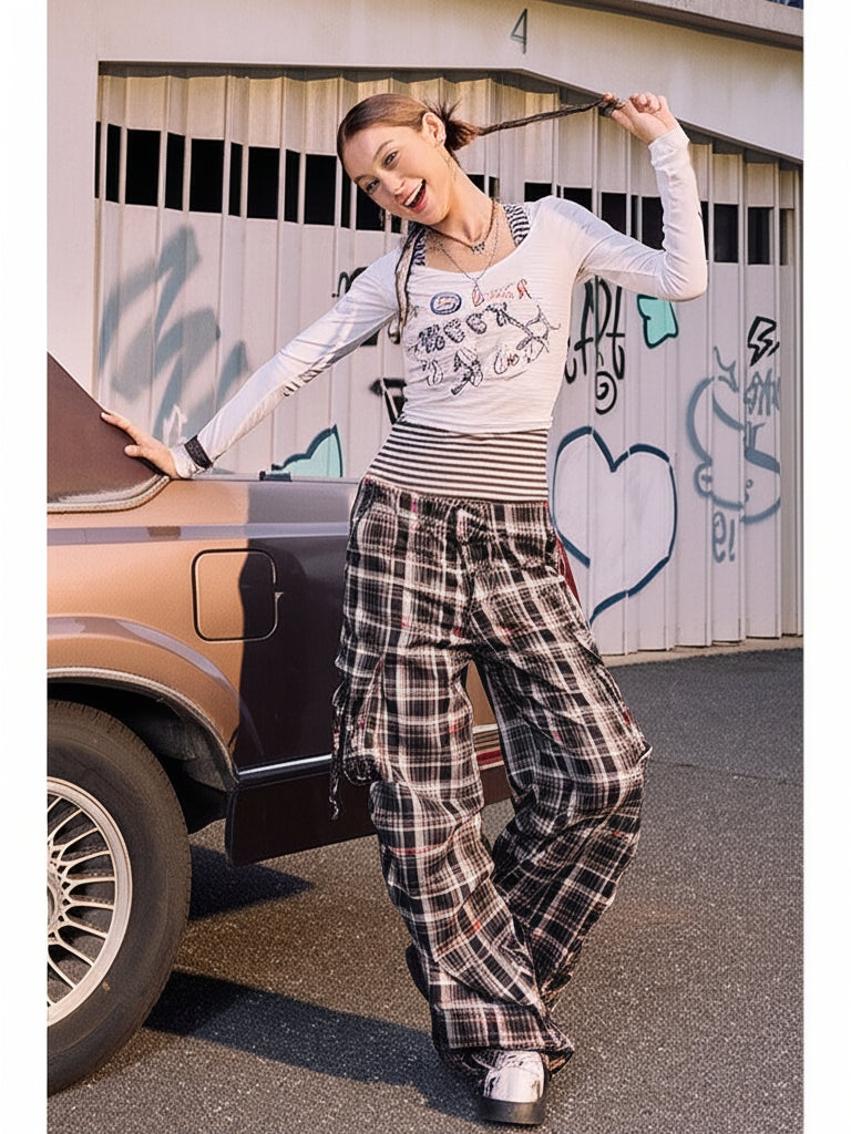 BeerBro Graffiti Print Tee Striped Tank Set in White - On Female Model