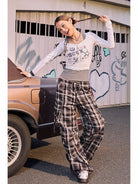 BeerBro Graffiti Print Tee Striped Tank Set in White - On Female Model