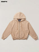 SMFK Cross Embroidered Cotton Zip Up Hoodie in Beige