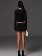 SMFK Ribbed Zip Up Cropped Cardigan in Black - On Female Model