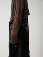 Random Piece Alpaca Blend Pointelle Tie Front Cardigan in Brown - On Model
