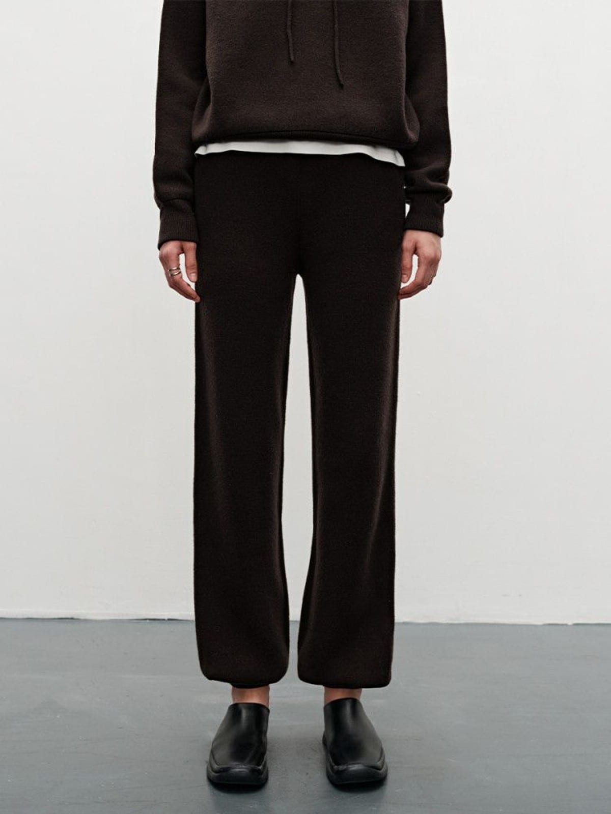 MSBEAST Merino Wool Hoodie Jogger Set in Brown - On Model