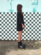 D5ove Sad Bear Graphic Half Sleeve T Shirt in Black - On Female Model