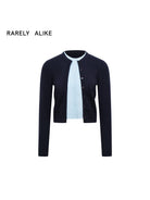 RARELY ALIKE Wool Color Block Layered Cardigan in Navy Blue