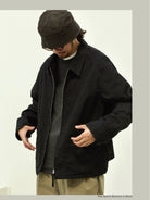 USAGE Textured Nep Blouson Jacket in Black - On Male Model