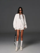 SMFK Cotton Wool Blend Drawstring Shorts in White - On Female Model