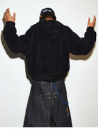 MEDM Polar Fleece Zip Up Hoodie in Black - On Model
