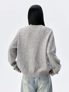 MEDM Floral Embroidered Knit Cardigan in Gray - On Model