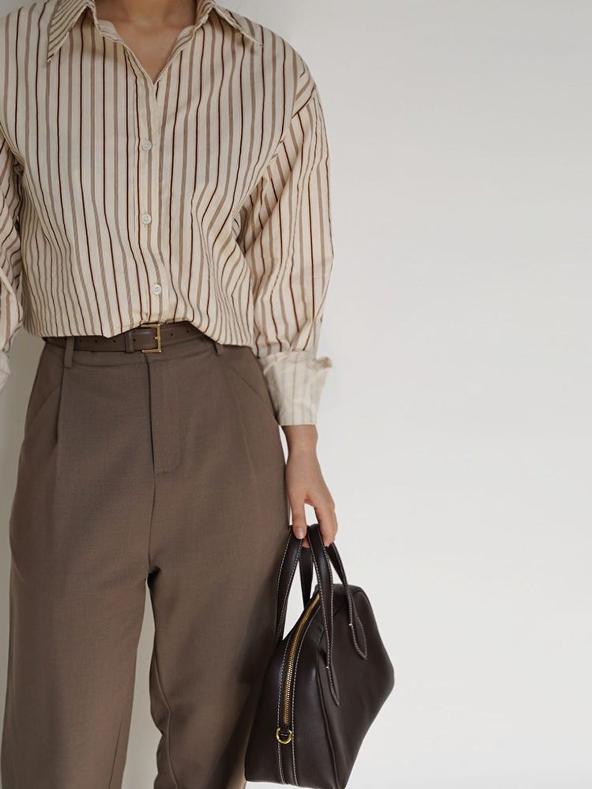 PANLULUPAN Square Buckle Top Grain Cowhide Belt in Brown - On Female Model