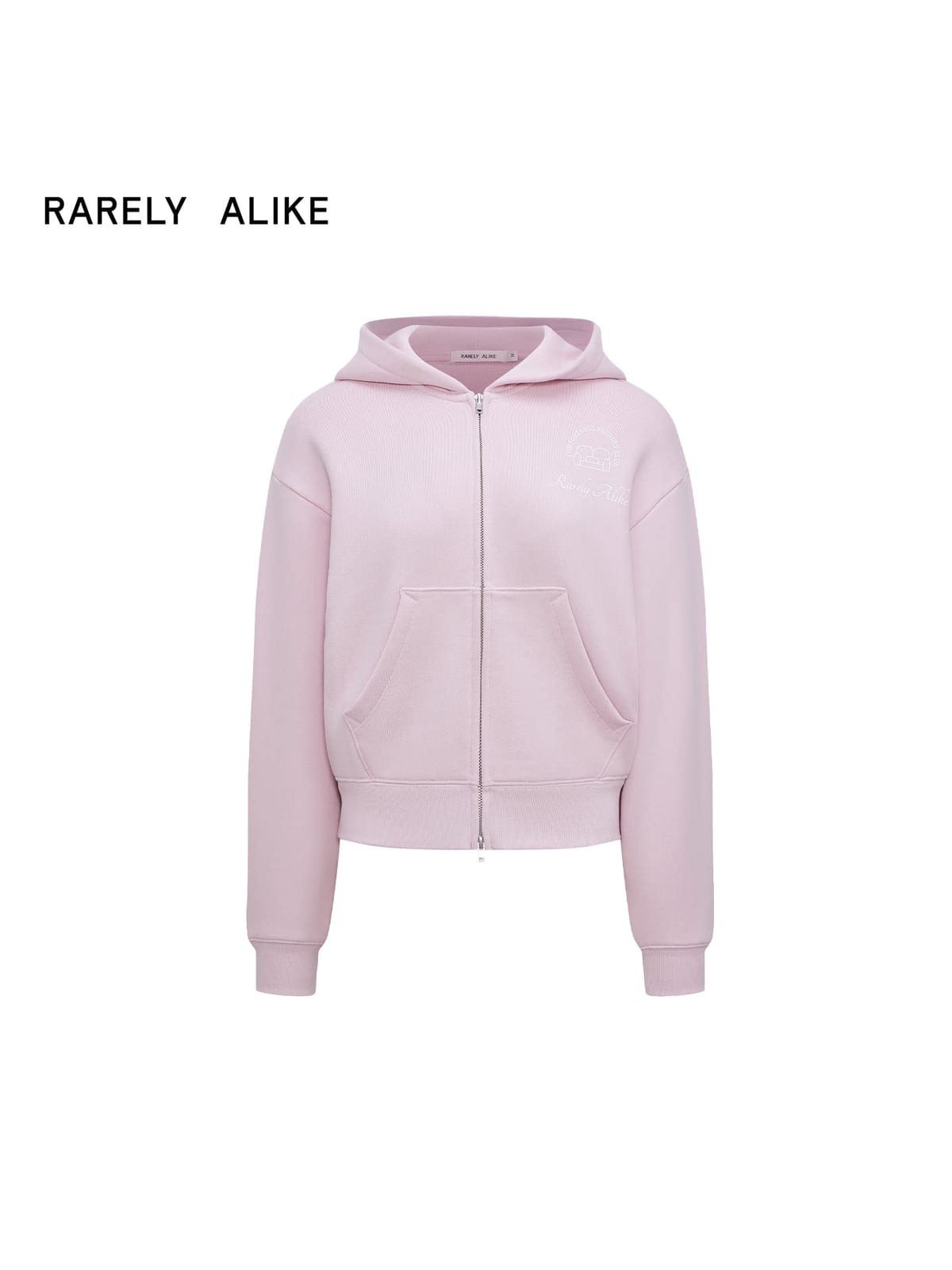 RARELY ALIKE Graphic Cropped Zip Up Hoodie in Pink