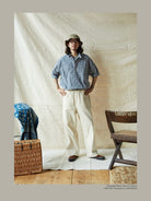USAGE Vintage Neppy Cotton Straight Leg Jeans in Cream - On Male Model