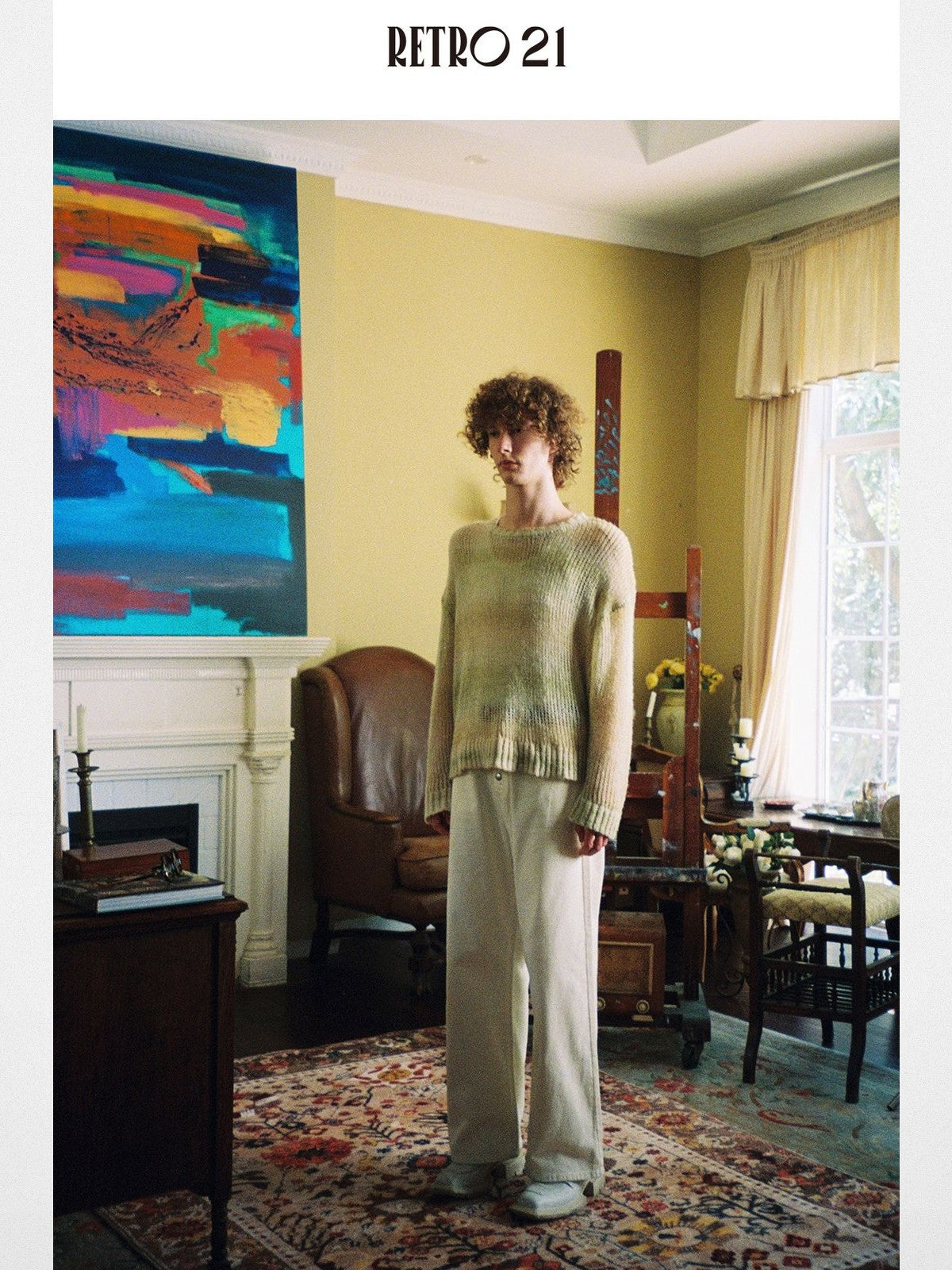 Retro 21 Gradient Open Knit Wool Blend Sweater in Sand - Lifestyle