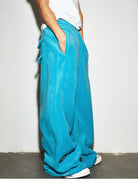 MEDM Lightweight Fleece Drawstring Sweatpants in Sky Blue - On Model