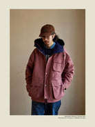USAGE Cotton Nylon Hooded Mountain Parka in Pink - On Male Model