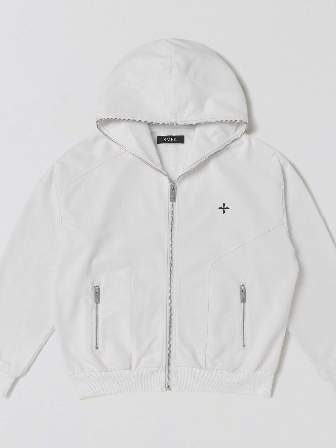 SMFK Cotton Wool Oversized Zip Up Hoodie in White