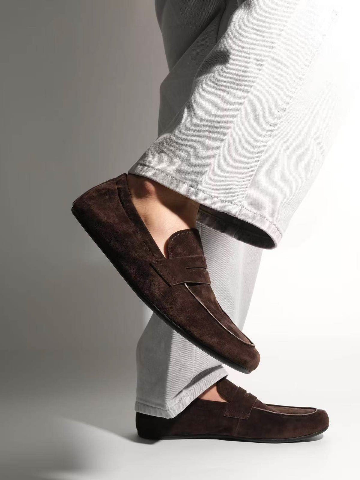 EIX GNOD Calf Leather Slip On Loafers in Brown - On Model