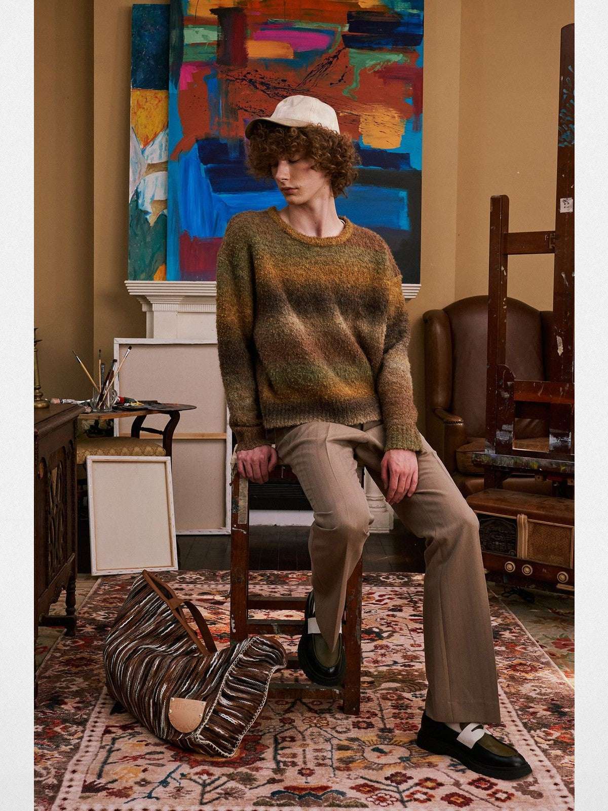 Retro 21 Center Seam Micro Flare Trousers in Brown - On Male Model