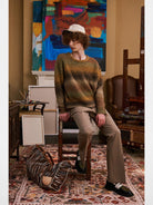 Retro 21 Center Seam Micro Flare Trousers in Brown - On Male Model