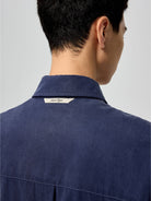 SIMPLE PROJECT Lyocell Cotton Pocket Work Shirt in Navy Blue - On Model