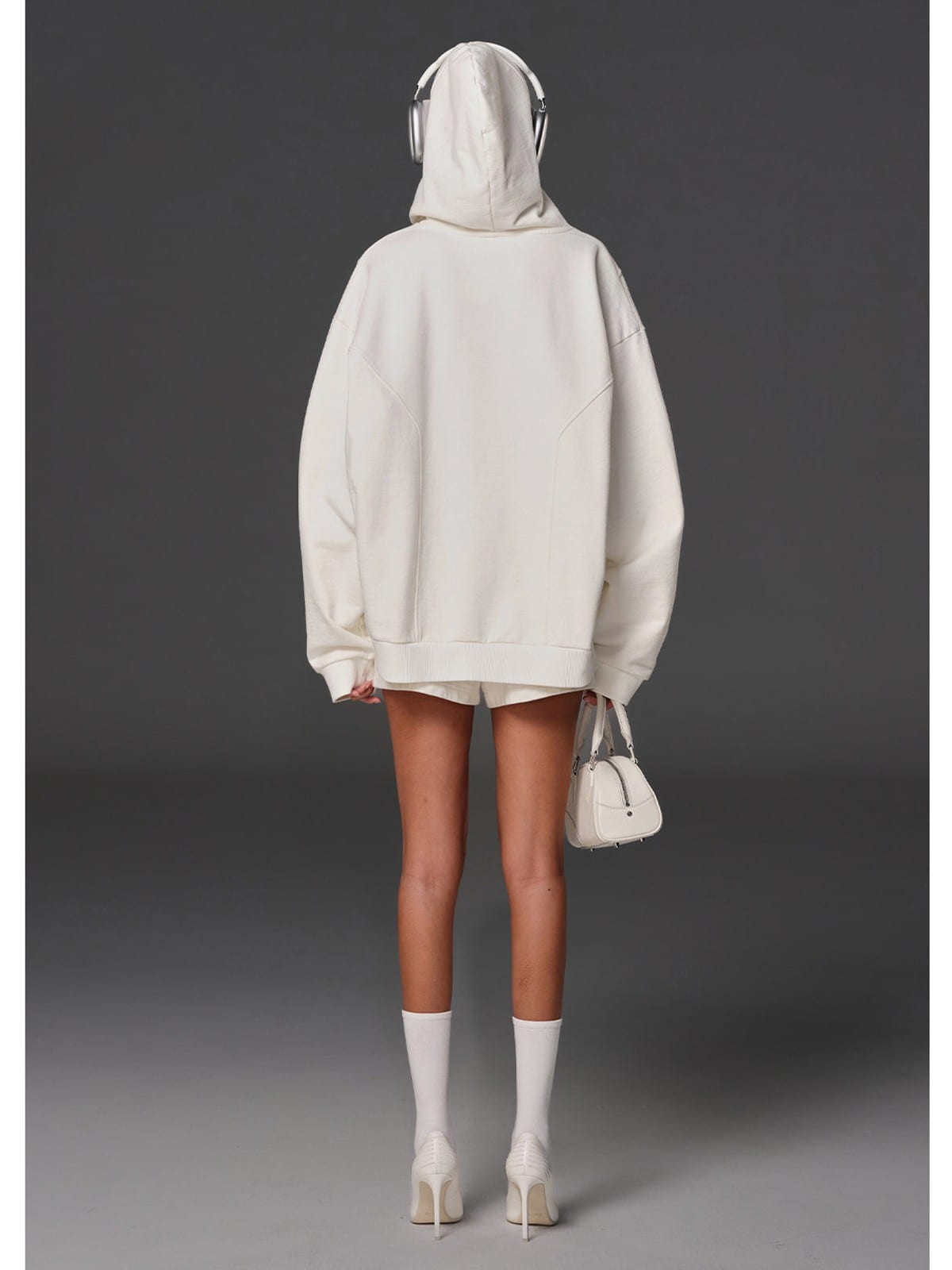 SMFK Cotton Wool Blend Oversized Hoodie in White - On Model