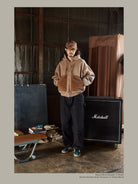 USAGE Washed Denim Double Knee Trousers in Black - On Male Model