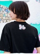 MEDM Embroidered Heart Cotton T Shirt in Black - On Female Model