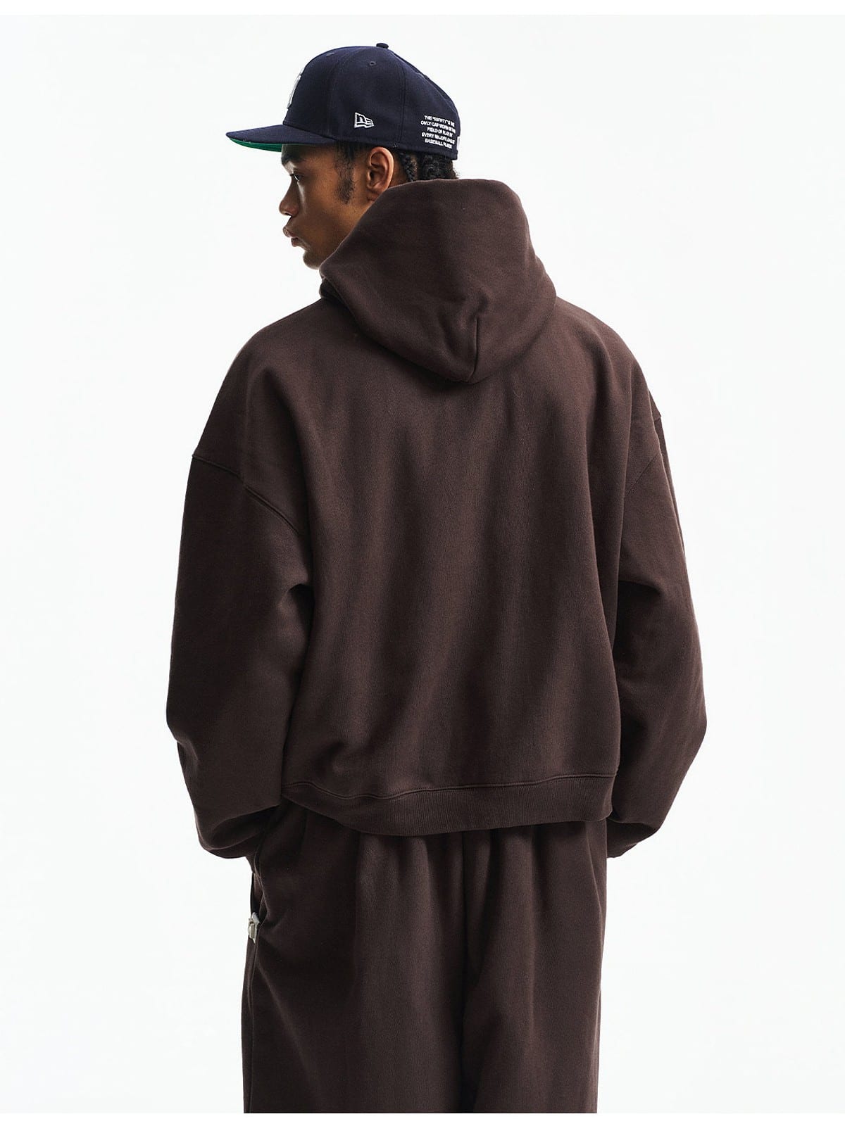 MEDM 3D Logo Two Way Zip Cotton Hoodie in Brown - On Model