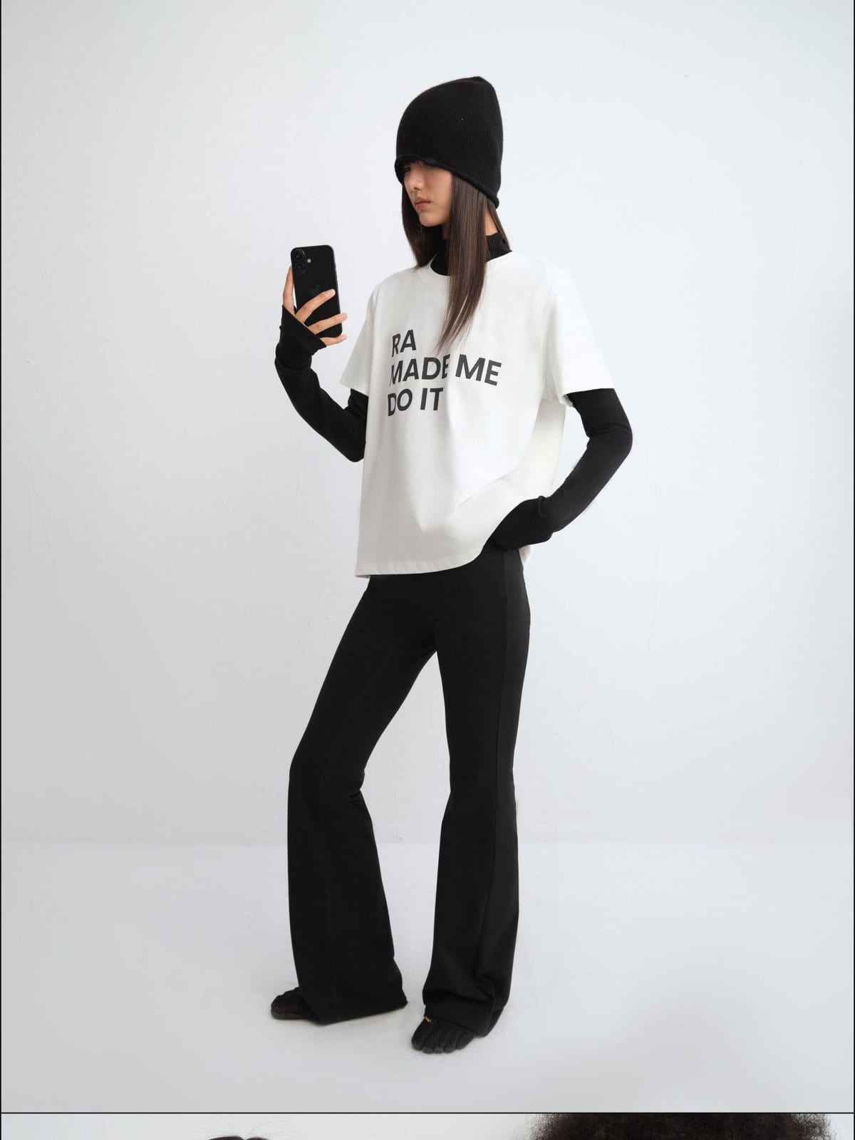 RARELY ALIKE Anniversary Slogan Cotton T Shirt in White - On Female Model