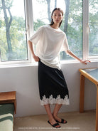 MSBEAST Oversized Lyocell Wool Blend T Shirt in White - On Female Model