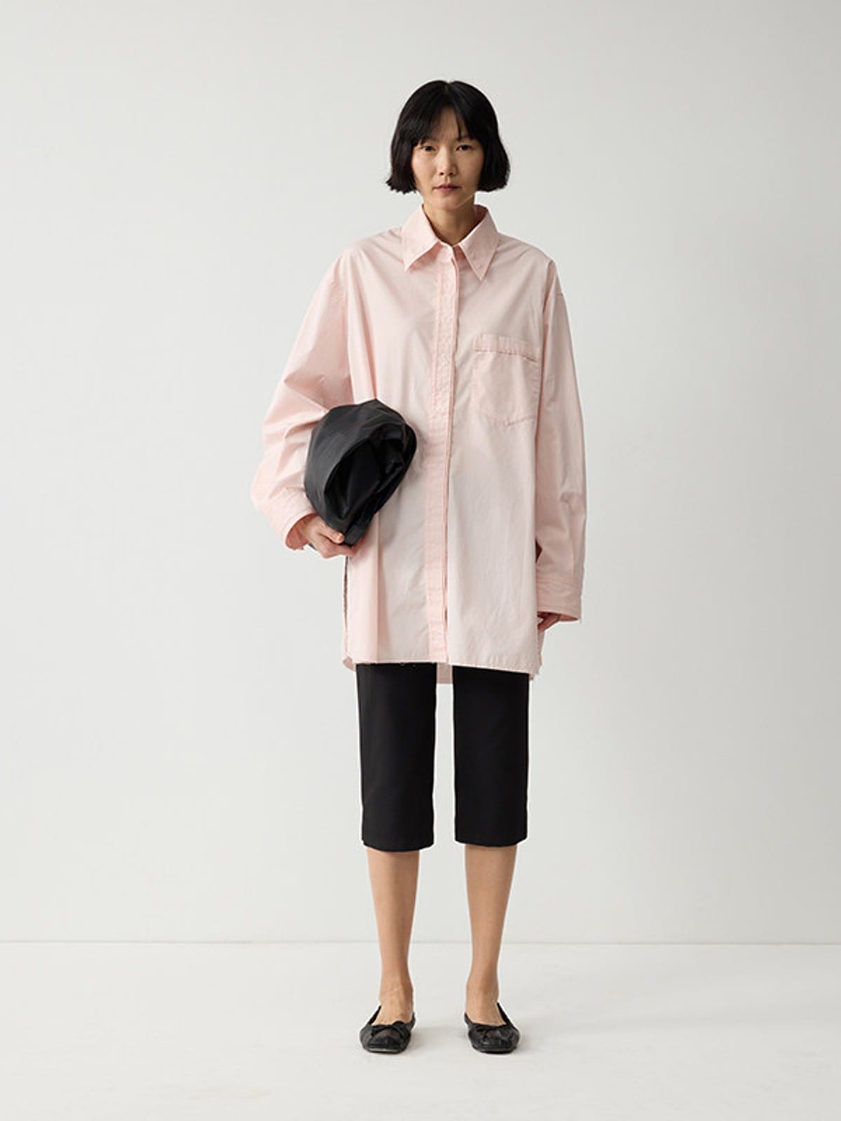 Random Piece Oversized Cotton Button Down Shirt in Pink - On Female Model