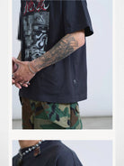 SWFI Distressed Graphic Single Stitch Tee in Black - On Male Model