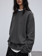 Random Piece Cotton Kapok Blend Crewneck Sweatshirt in Gray - On Female Model