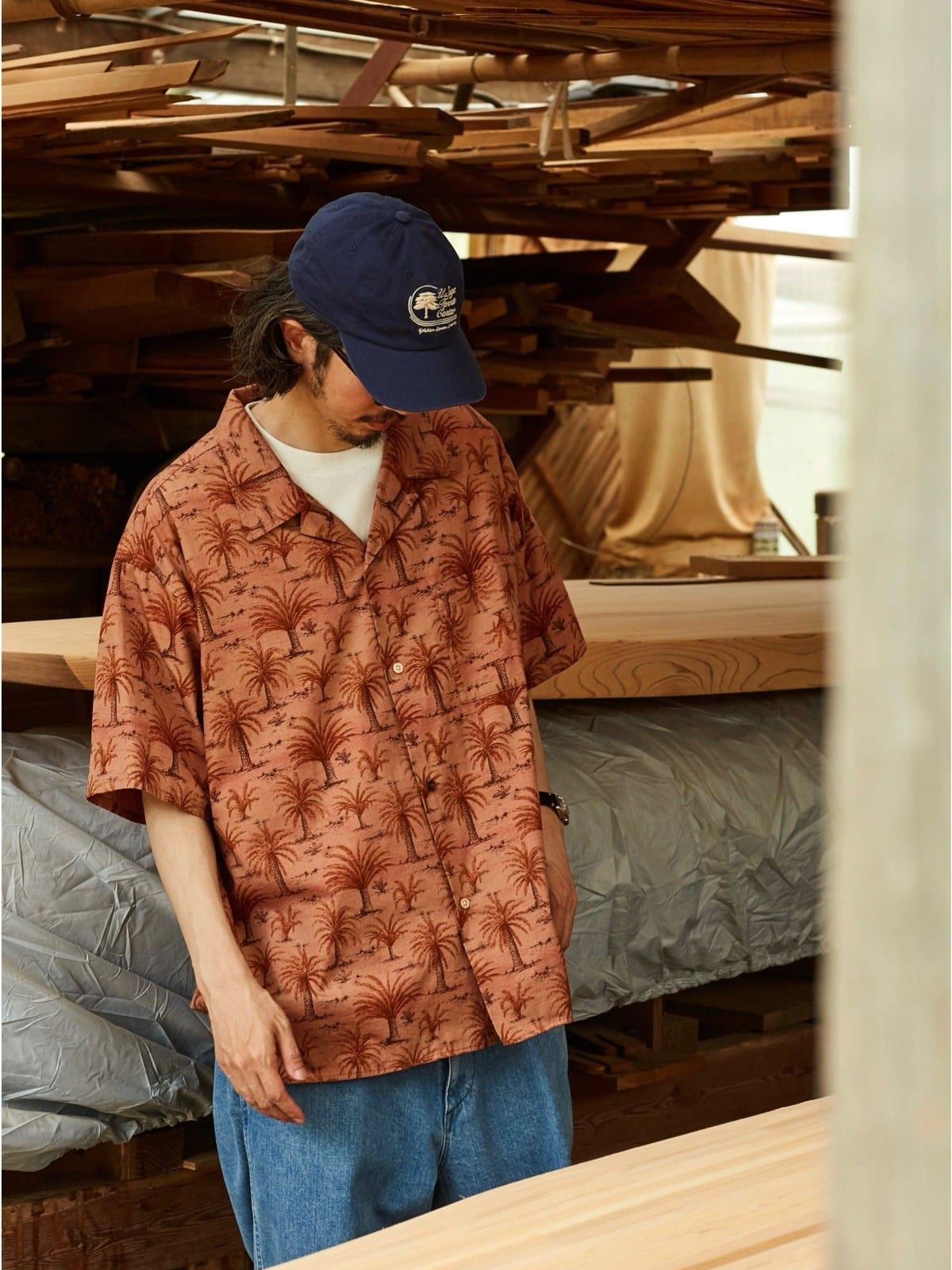 USAGE Floral Japanese Cotton Aloha Shirt in Pink - On Male Model