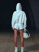 SMFK Meditation Cropped Cotton Hoodie in White - On Model
